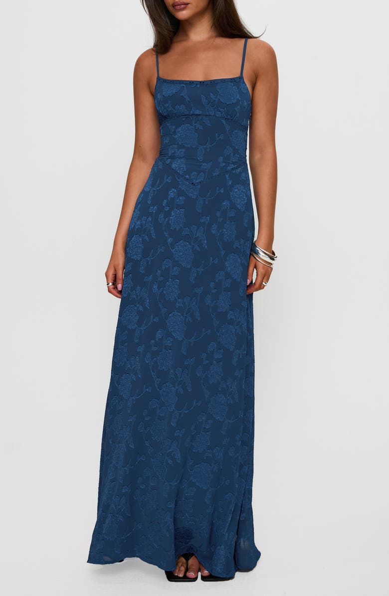 Princess Polly South of France Floral Burnout Maxi Dress, Main, color, Navy