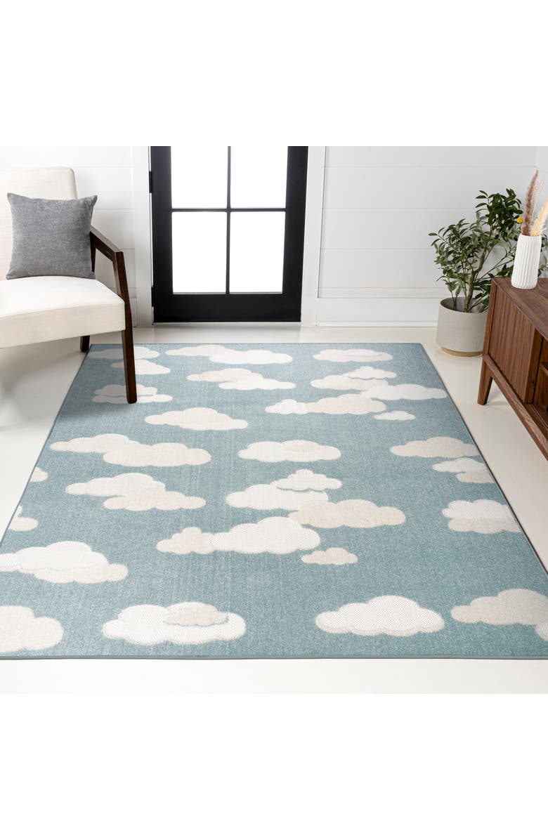JONATHAN Y Hedwig High-Low Youth Cloud Scandi Indoor/Outdoor Area Rug, Alternate, color, Blue/Ivory