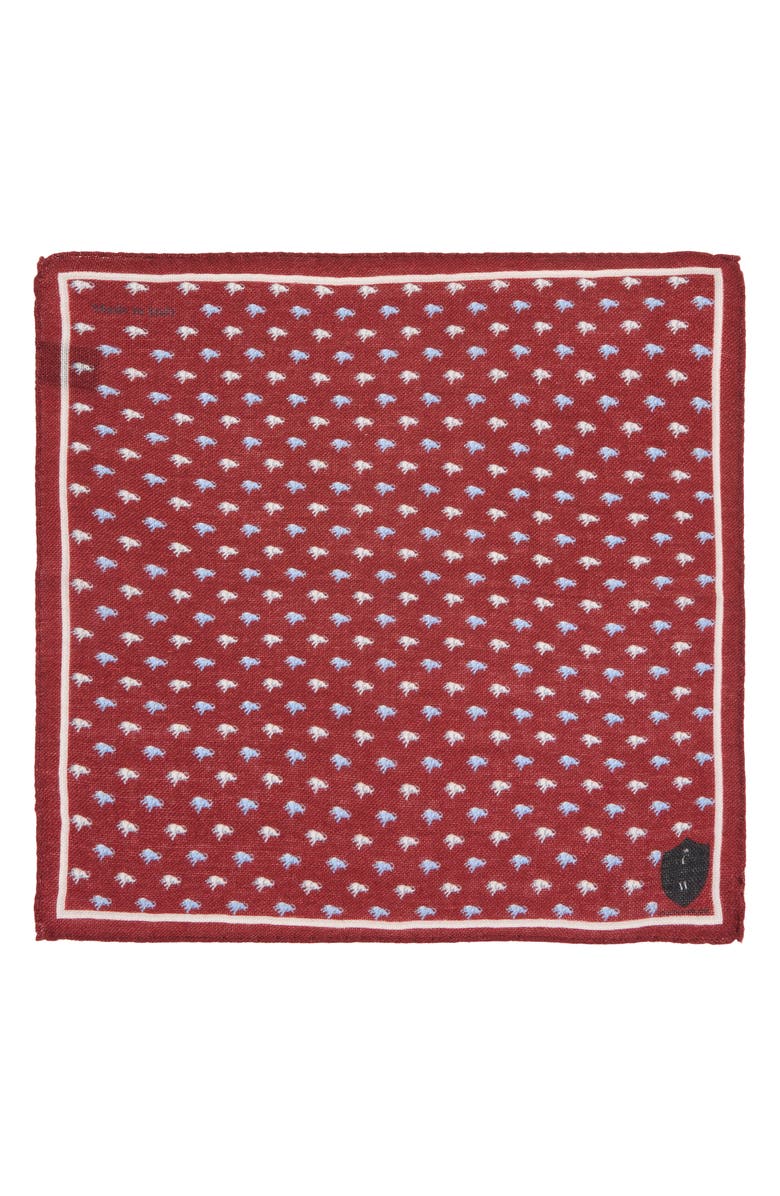 CLIFTON WILSON Elephant Print Wool Pocket Square, Alternate, color, Maroon