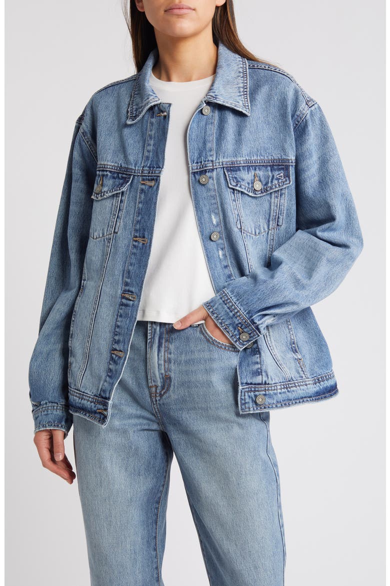 Clean Distressed Oversize Denim Jacket, Main, color, LIGHT WASH