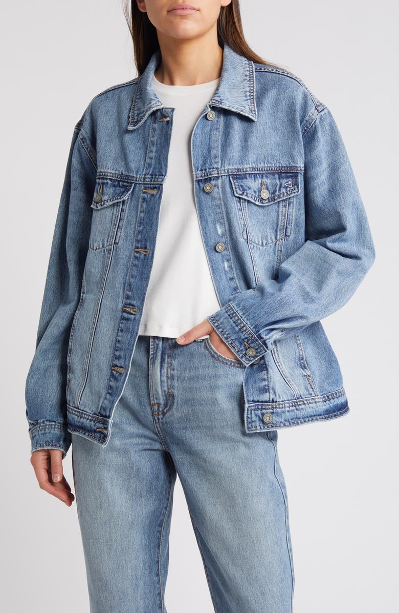 HIDDEN JEANS Clean Distressed Oversize Denim Jacket, Main, color,