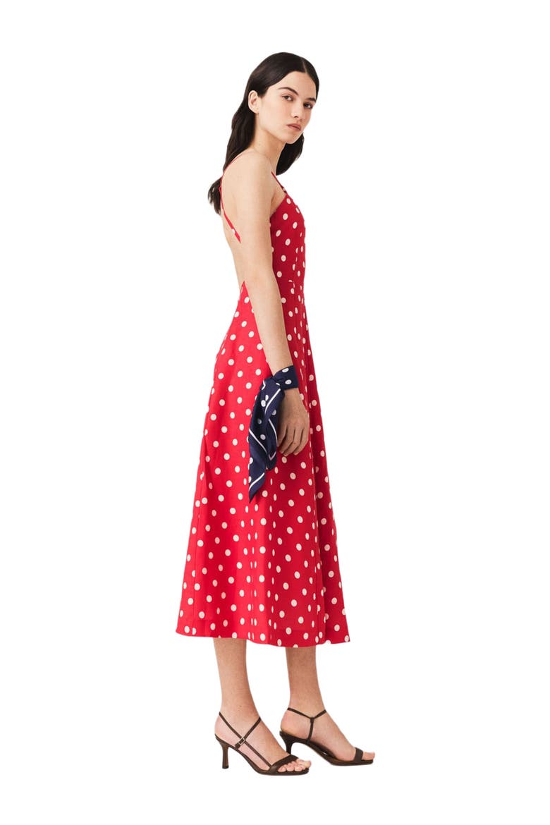 Backless linen-blend maxi dress, Alternate, color, Red dots print