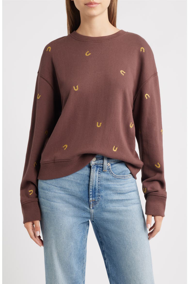 Ramona Horseshoe Embroidered Crewneck Sweatshirt, Main, color, HORSESHOES