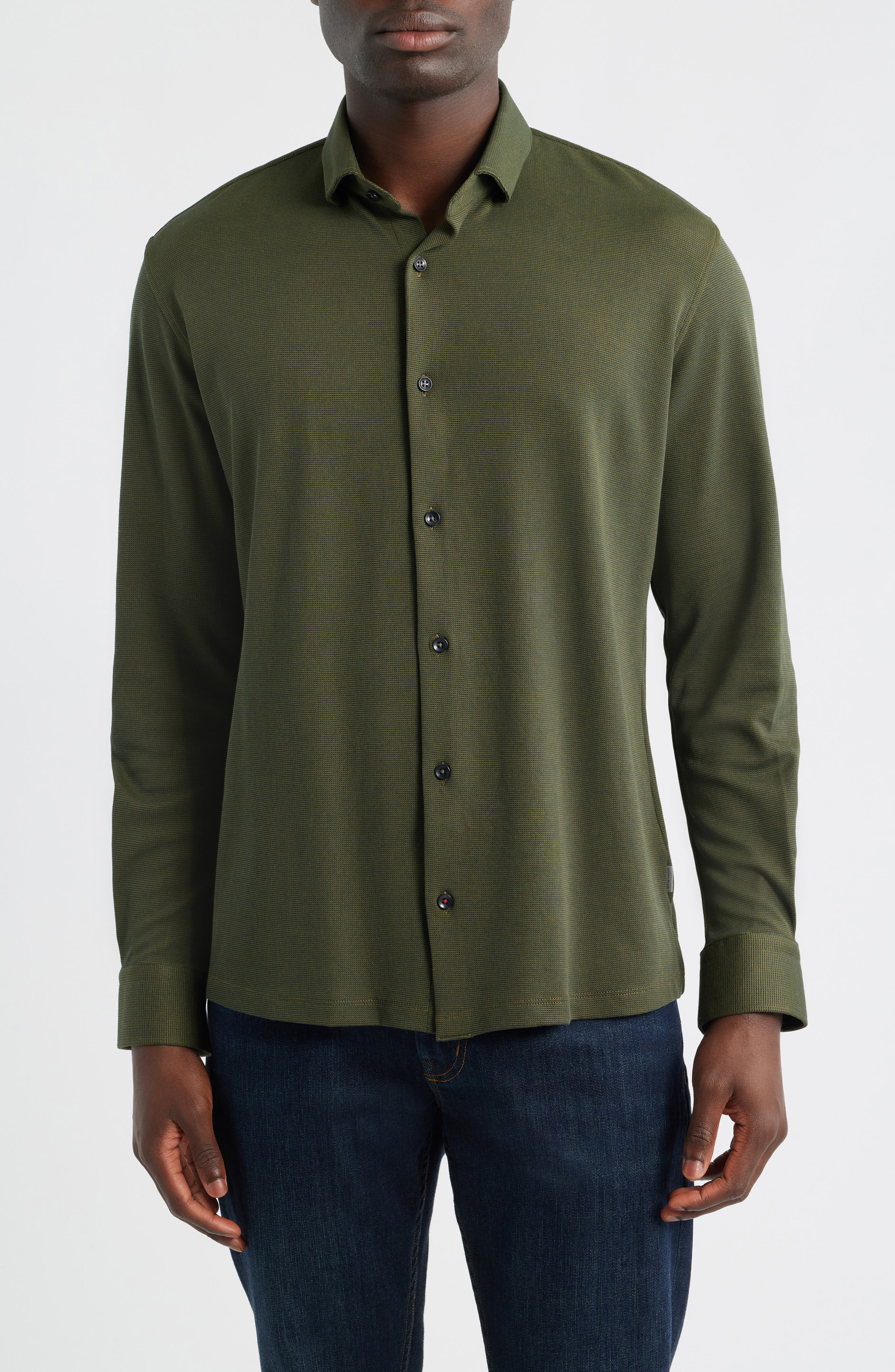 Two Tone DryTouch Performance Button-Up Shirt