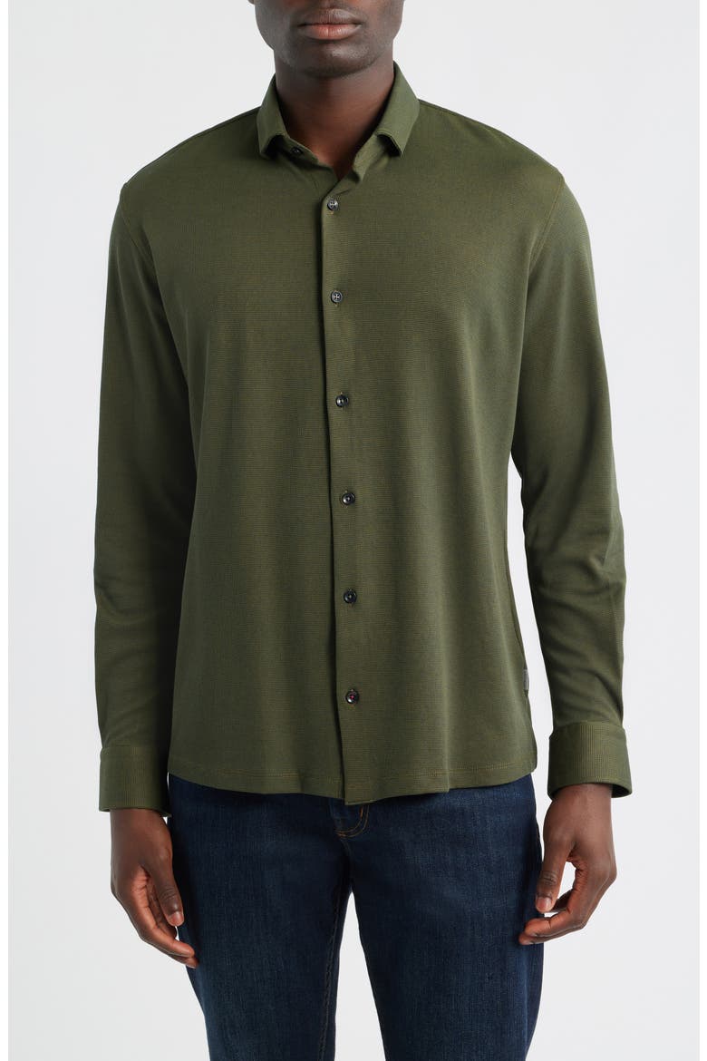Two Tone DryTouch® Performance Button-Up Shirt, Main, color, OLIVE