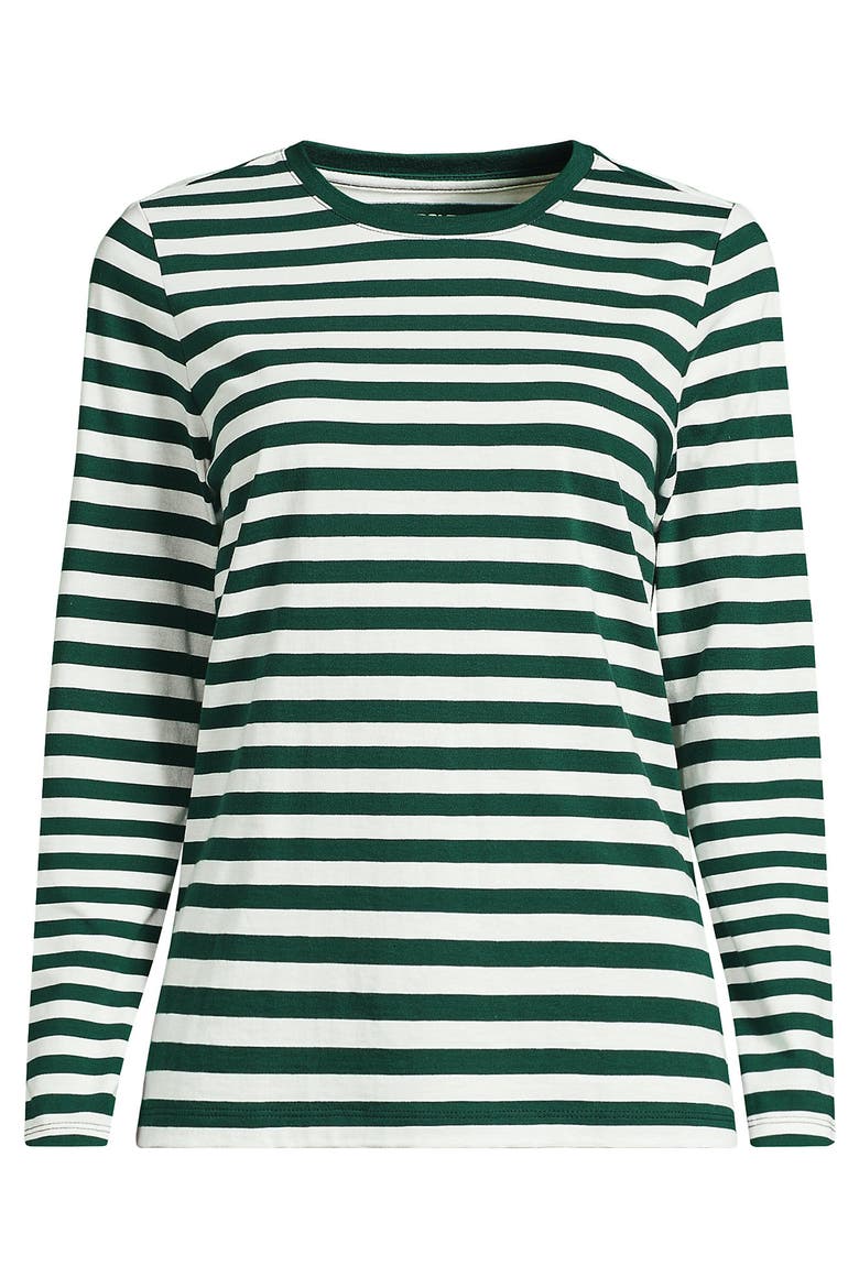 Supima Cotton Long Sleeve Crewneck T-Shirt, Alternate, color, Pine/Ivory Even Stripe