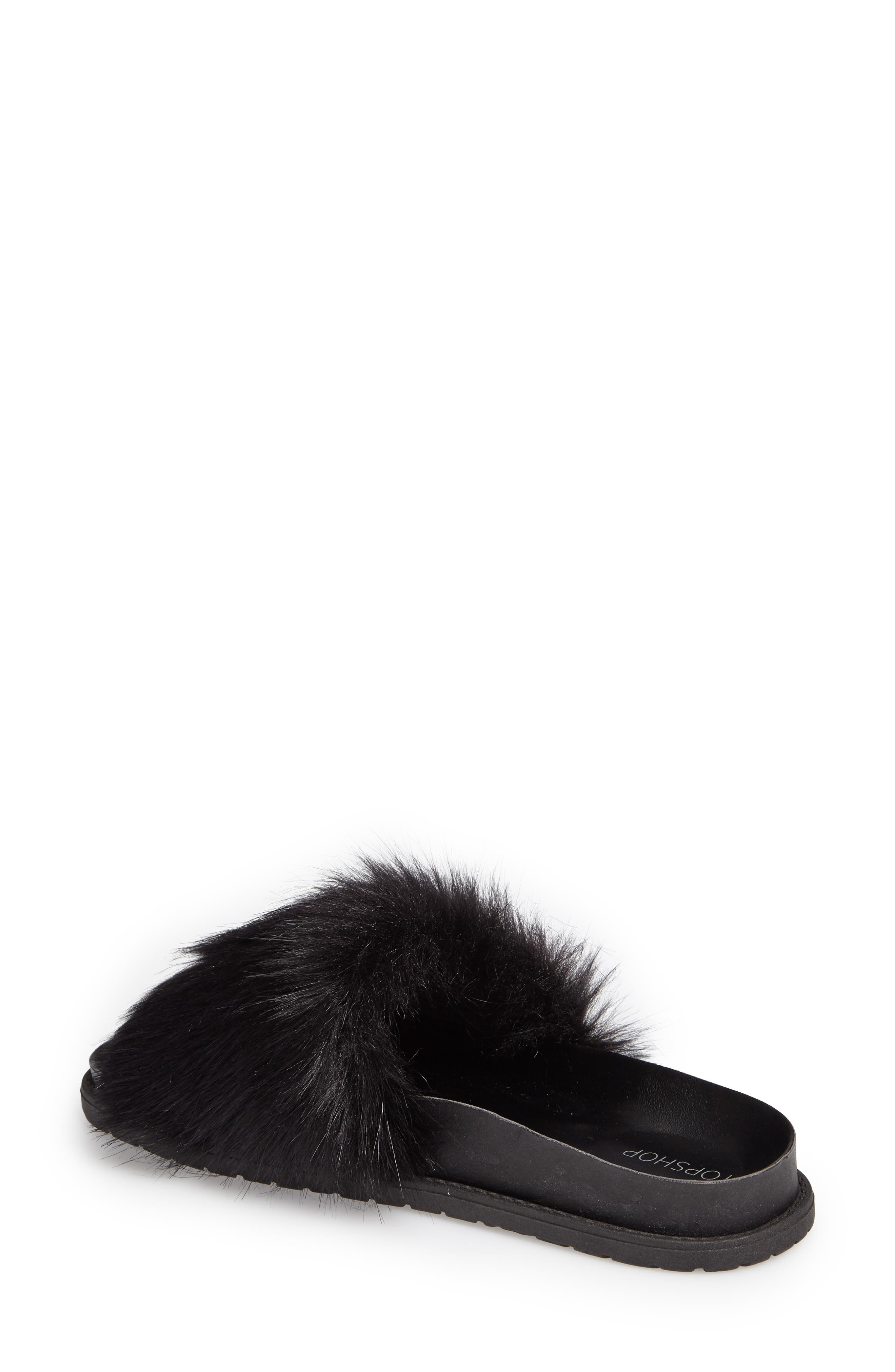 Topshop Faux Fur Slide Sandal, Alternate, color, 