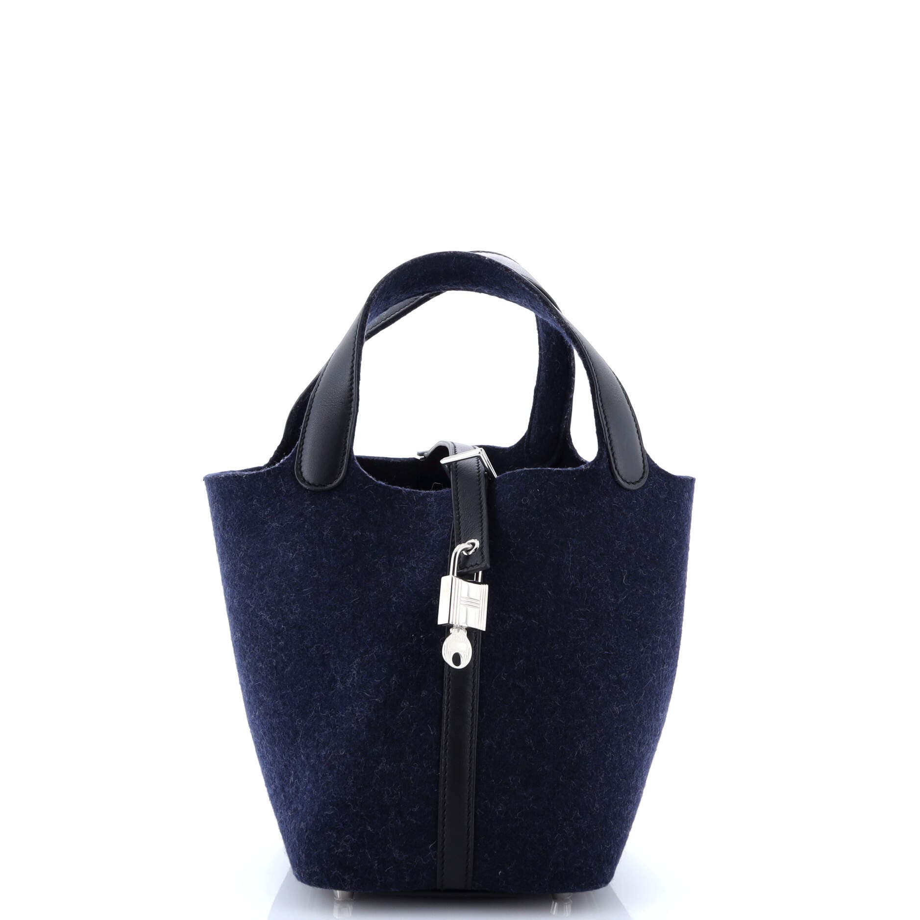 Pre-Owned Hermes Picotin Lock Bag Felt with Leather PM, Main, color, Bleu Nuit