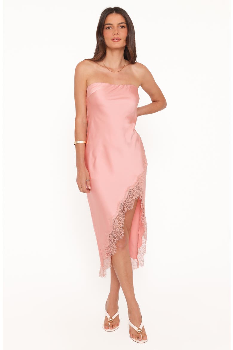 Marjorie Strapless Lace Hem Midi Dress, Alternate, color, APRICOT