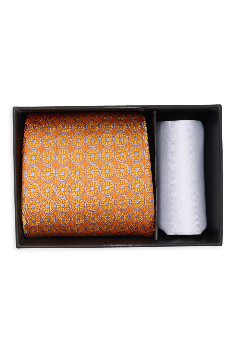 Westferry Neat Tie & Pocket Square Set, Main, color, ORANGE