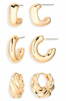 Set of 3 Sculpted Hoop Earrings