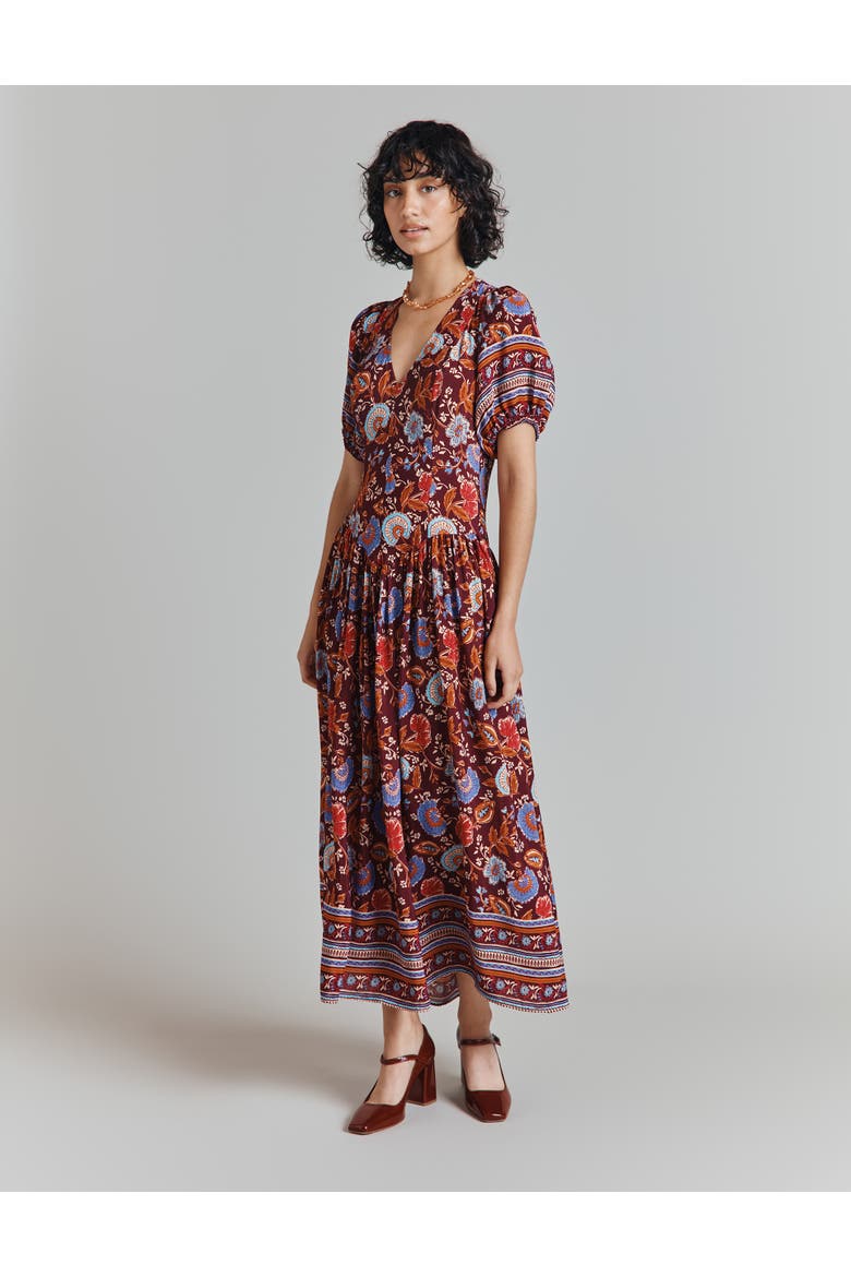 Christy Crepe Midi Tea Dress, Alternate, color, Burgundy Floral