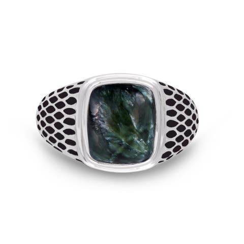 Seraphinite Sterling Silver Men Signet Ring