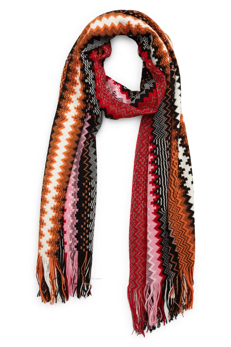 Metallic Zigzag Wool Blend Scarf, Main, color, RED