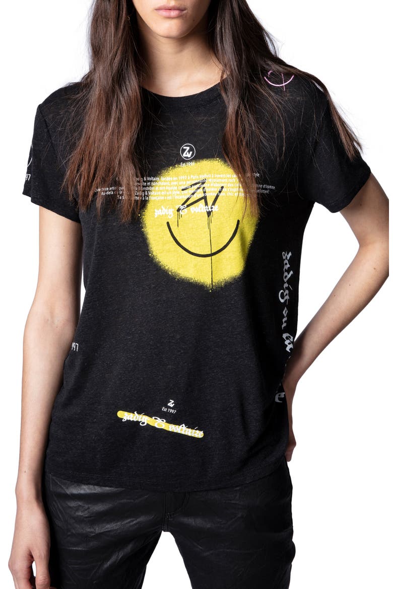 Walk Linen Blend Graphic Tee, Main, color, NOIR