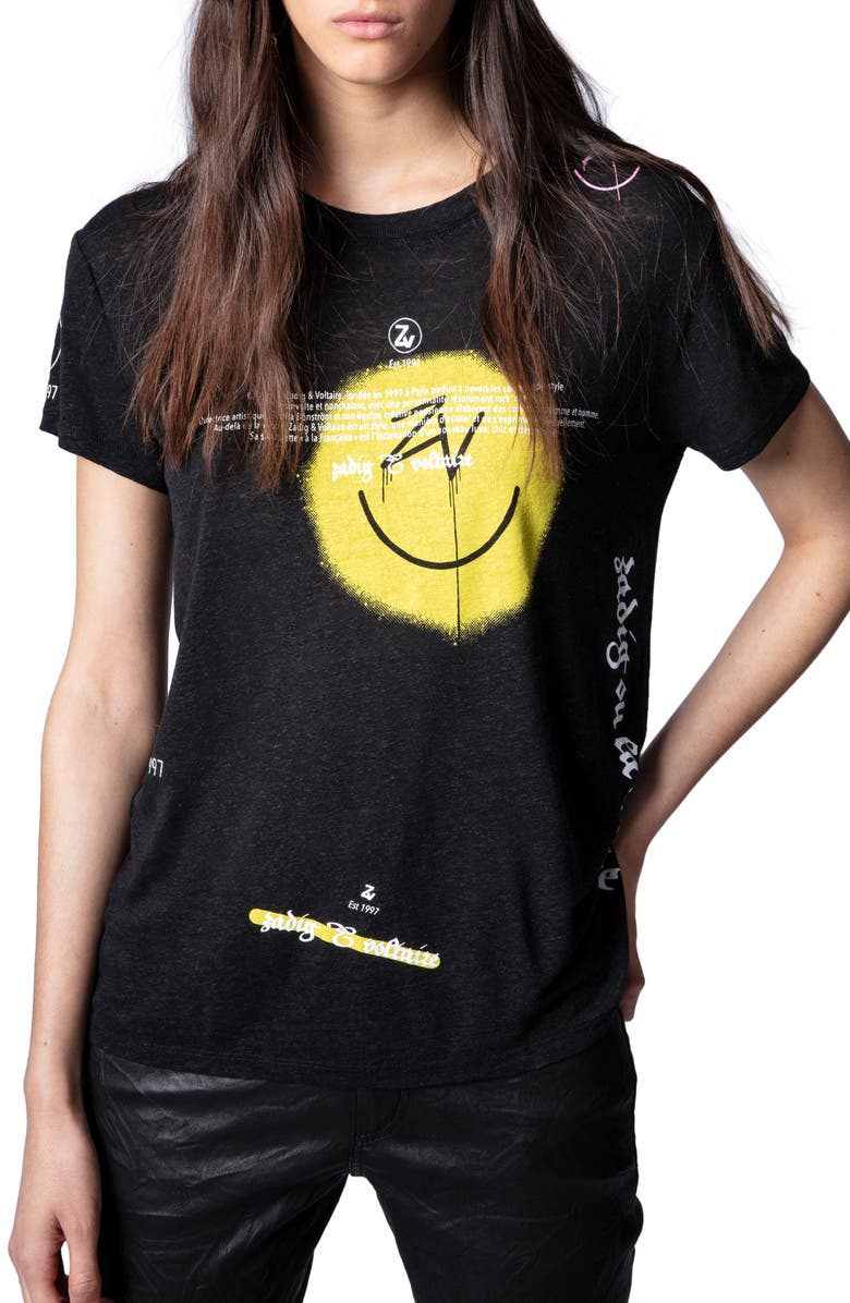 Zadig & Voltaire Walk Linen Blend Graphic Tee, Main, color,