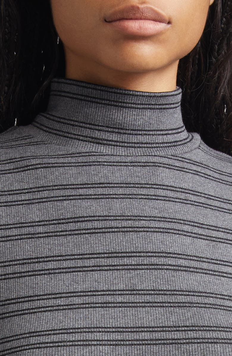 Veronica Beard Nate Stripe Turtleneck Cotton Blend Top, Alternate, color, Heather Grey Black Lurex