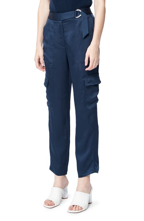 Simkhai Carolina Satin Straight-leg Utility Pants In Midnight
