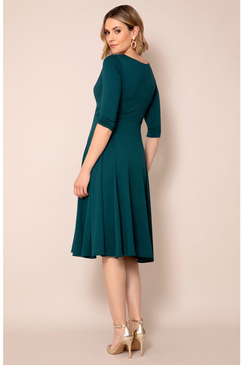 Annie V-Neck 3/4 Sleeve Midi Dress, Alternate, color, Pine Green