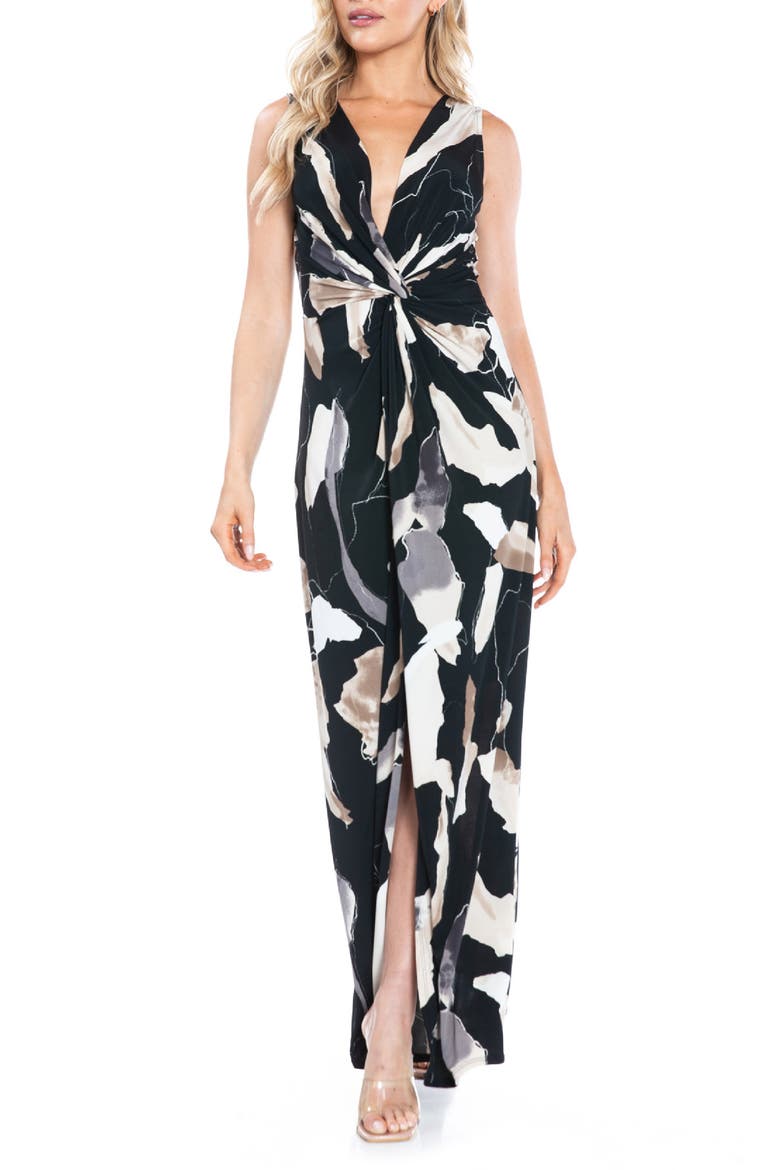 Twist Front Maxi Dress, Main, color, BLACK/WHITE