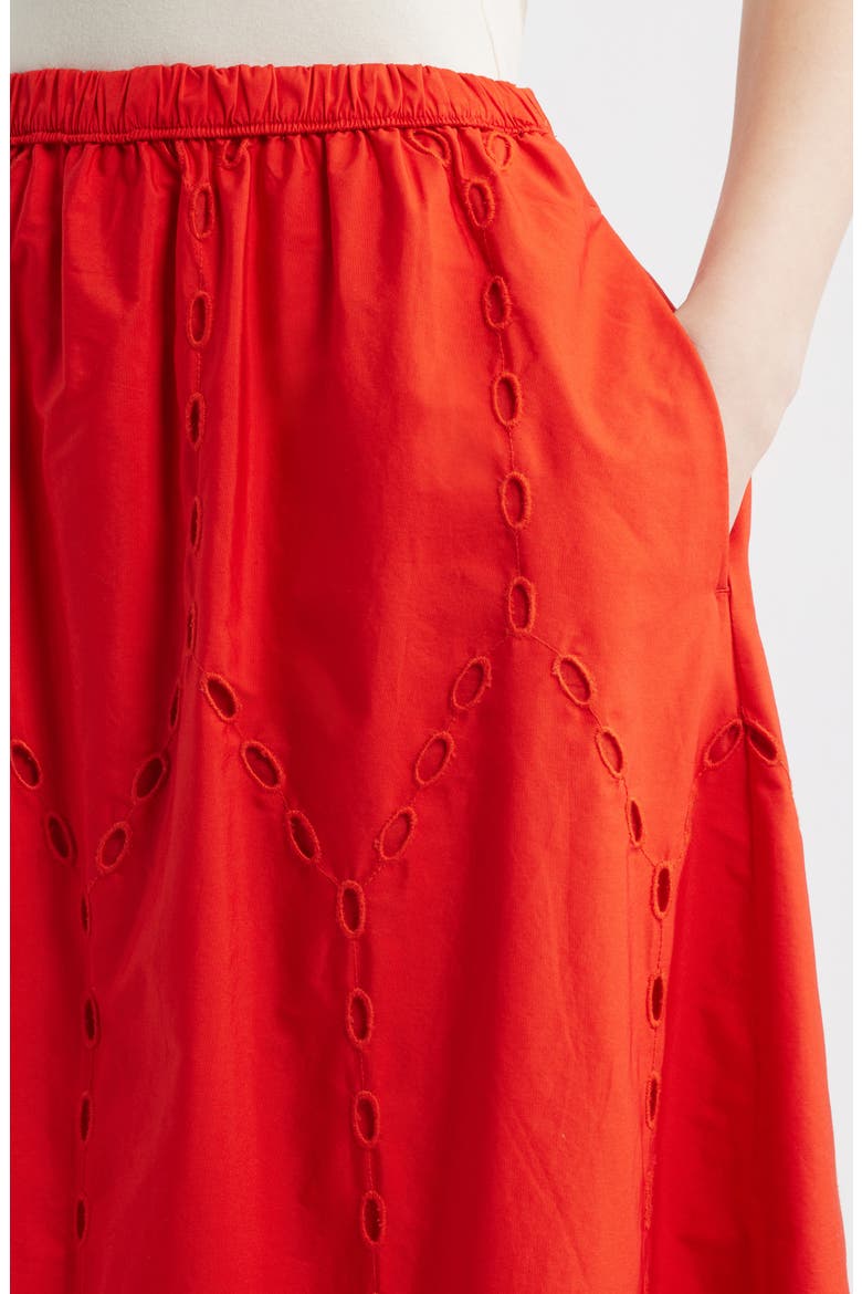 Embroidered Midi Skirt, Alternate, color, WILD POPPY