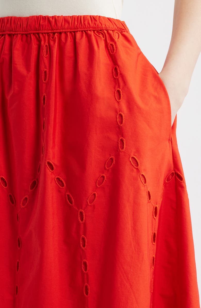 Madewell Embroidered Midi Skirt, Alternate, color, Wild Poppy