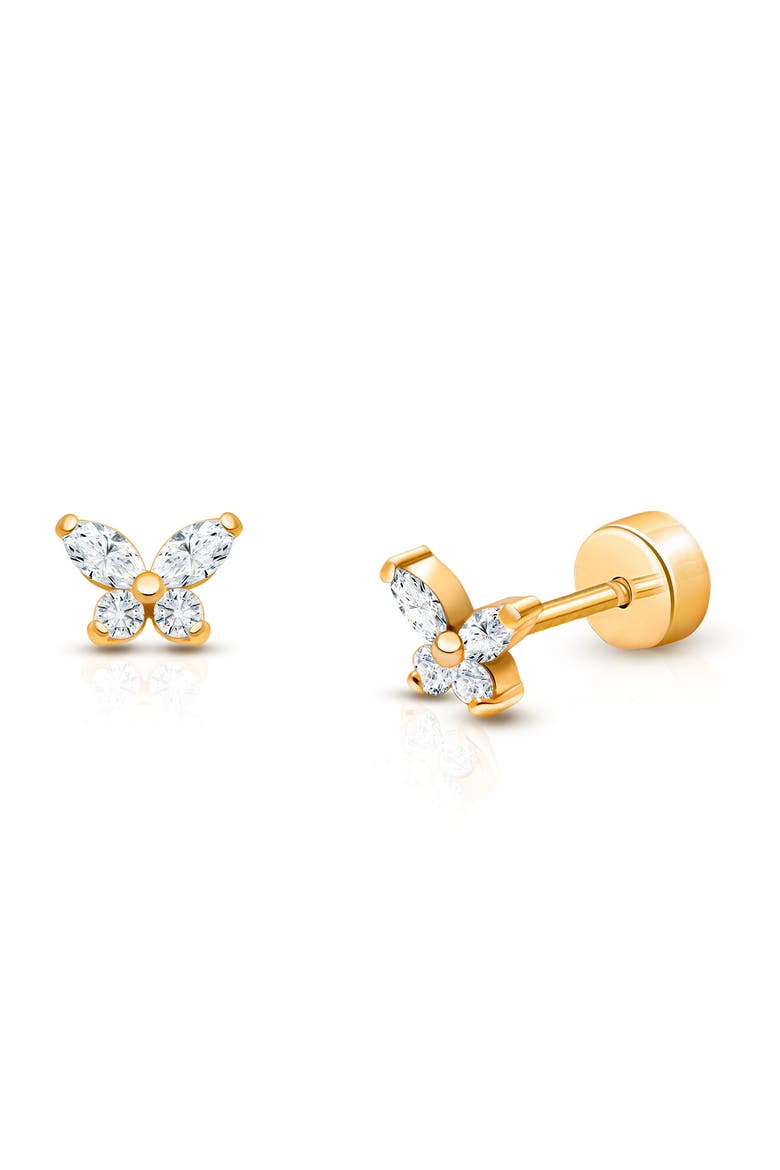 14K on Titanium Tiny  Butterfly Shimmer Stud Screw Back Earrings, Main, color, 14K Yellow Gold