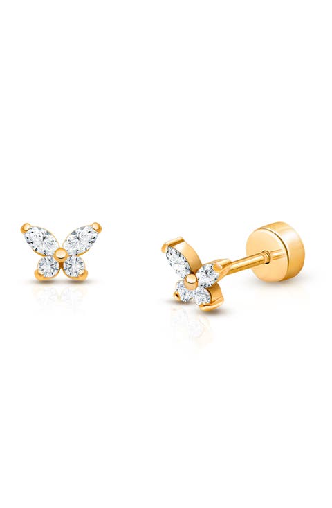 14K on Titanium Tiny  Butterfly Shimmer Stud Screw Back Earrings