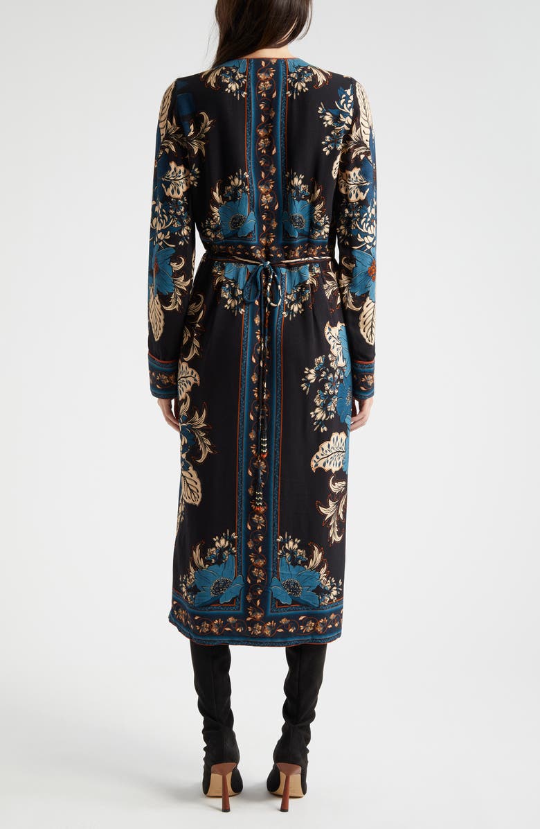 FARM Rio Blossom Tapestry Long Sleeve Wrap Dress, Alternate, color, 
