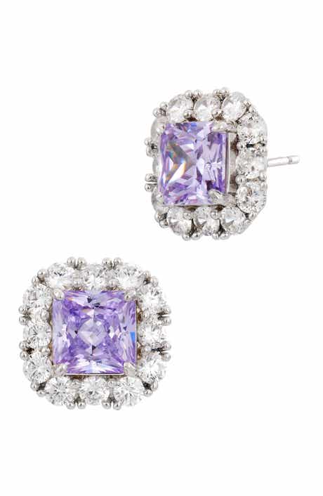 SAVVY CIE JEWELS Square Cubic Zirconia Halo Stud Earrings
