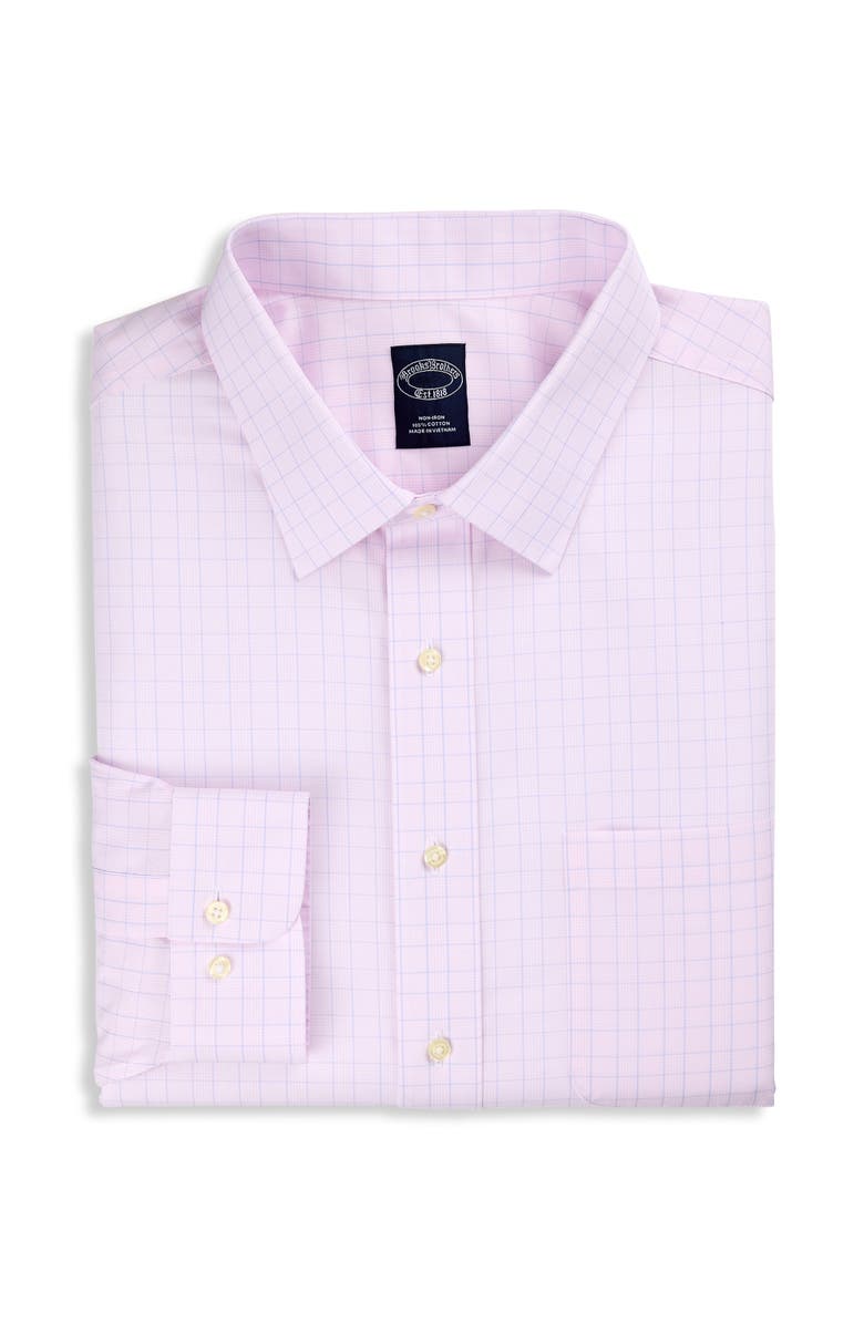 B+T Essentials Fit by Dxl Big & Tall Non-Iron Glen Plaid Dress Shirt, Main, color, Pink