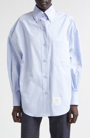 Thom Browne Crest Embroidered Oversize Cotton Poplin Button-Down Shirt