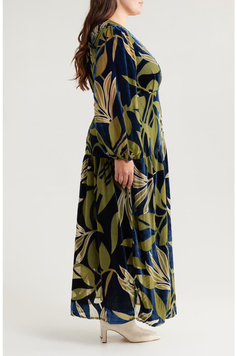 Lilian Long Sleeve Velvet Wrap Maxi Dress, Alternate, color, NAVY/ GREEN