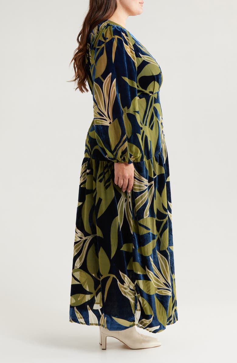 CIEBON Lilian Long Sleeve Velvet Wrap Maxi Dress, Alternate, color, Navy/ Green