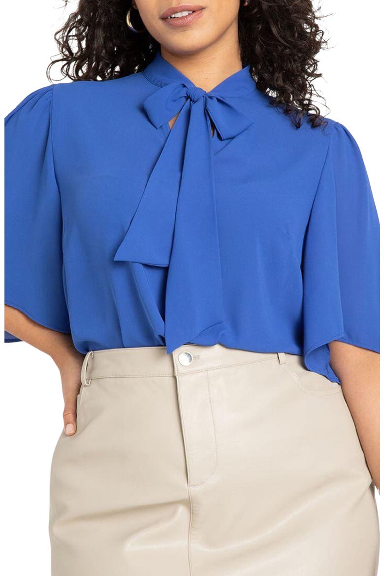Bow Blouse With Flutter Sleeve, Main, color, COBALT