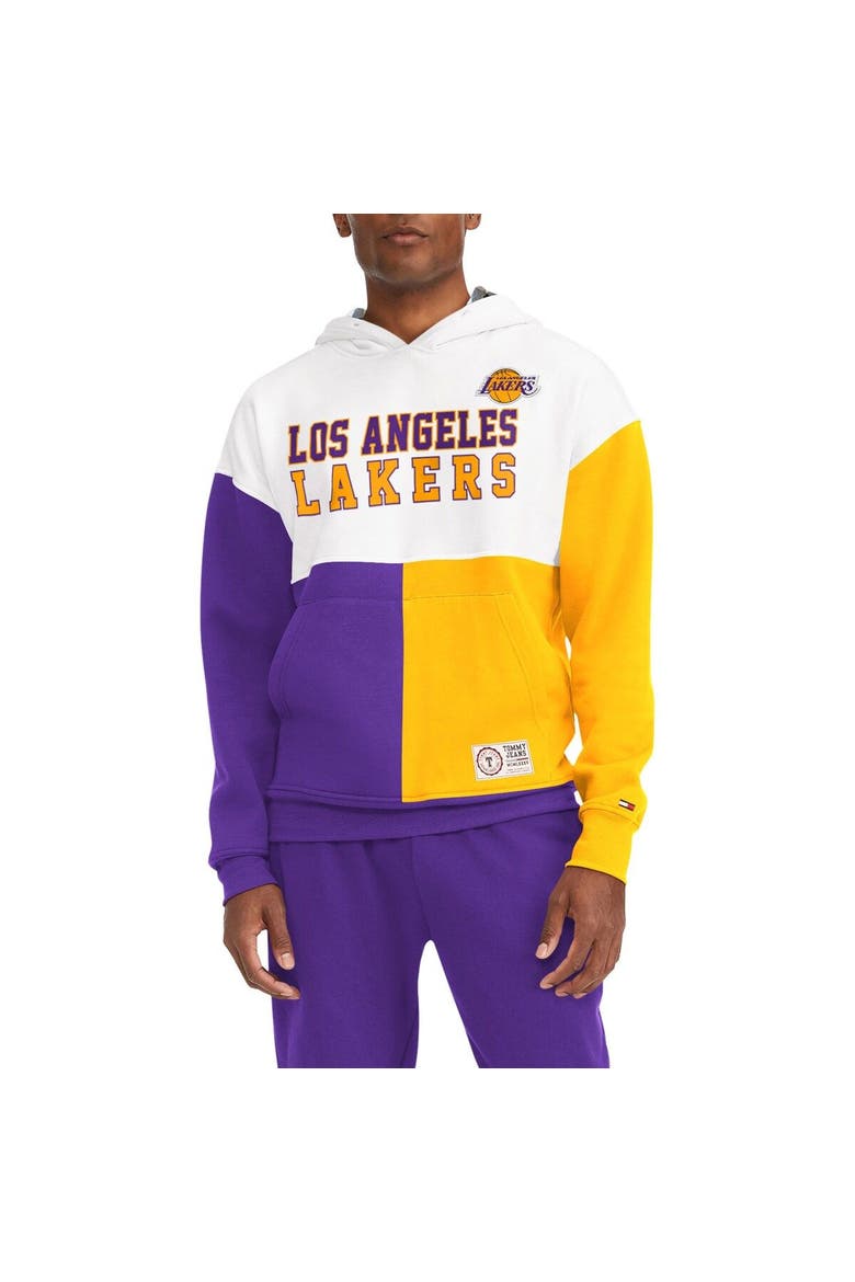 Men's Tommy Jeans White/Purple Los Angeles Lakers Andrew Split Pullover Hoodie, Main, color, White