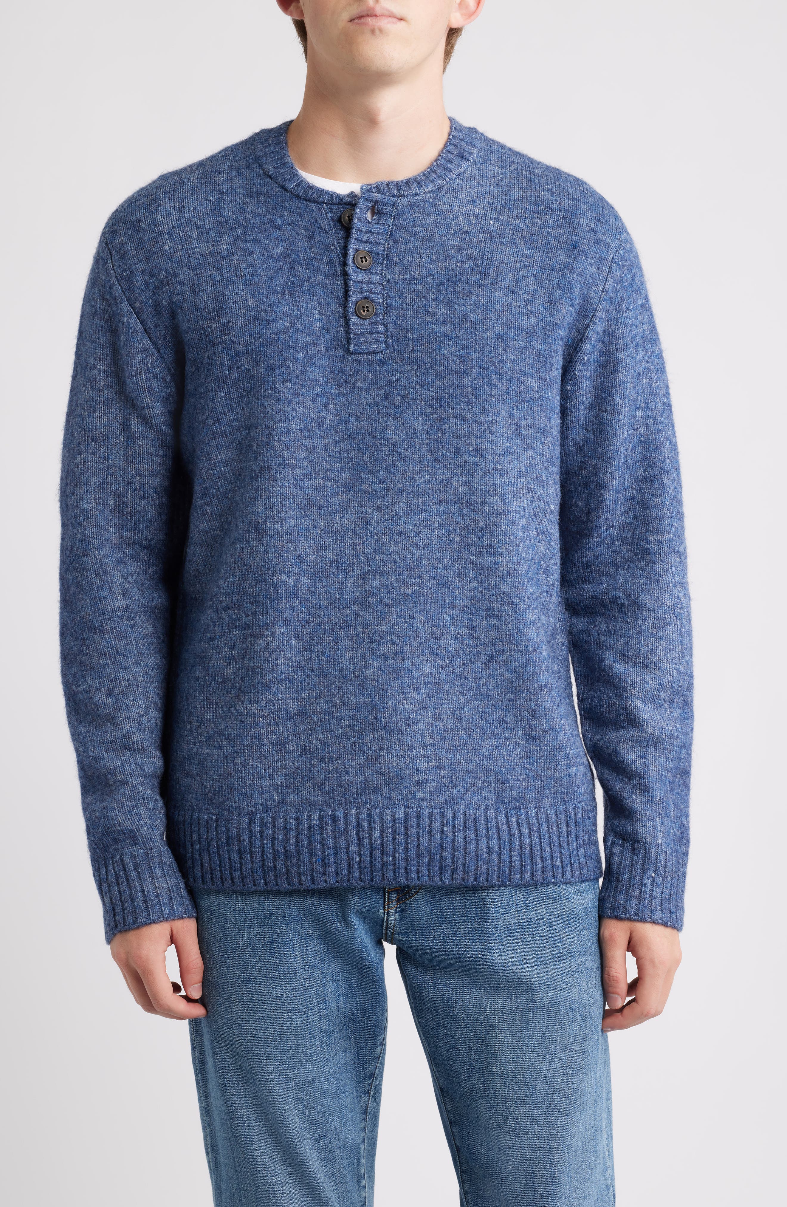 Schott NYC Tri-Blend Henley Sweater in Navy 