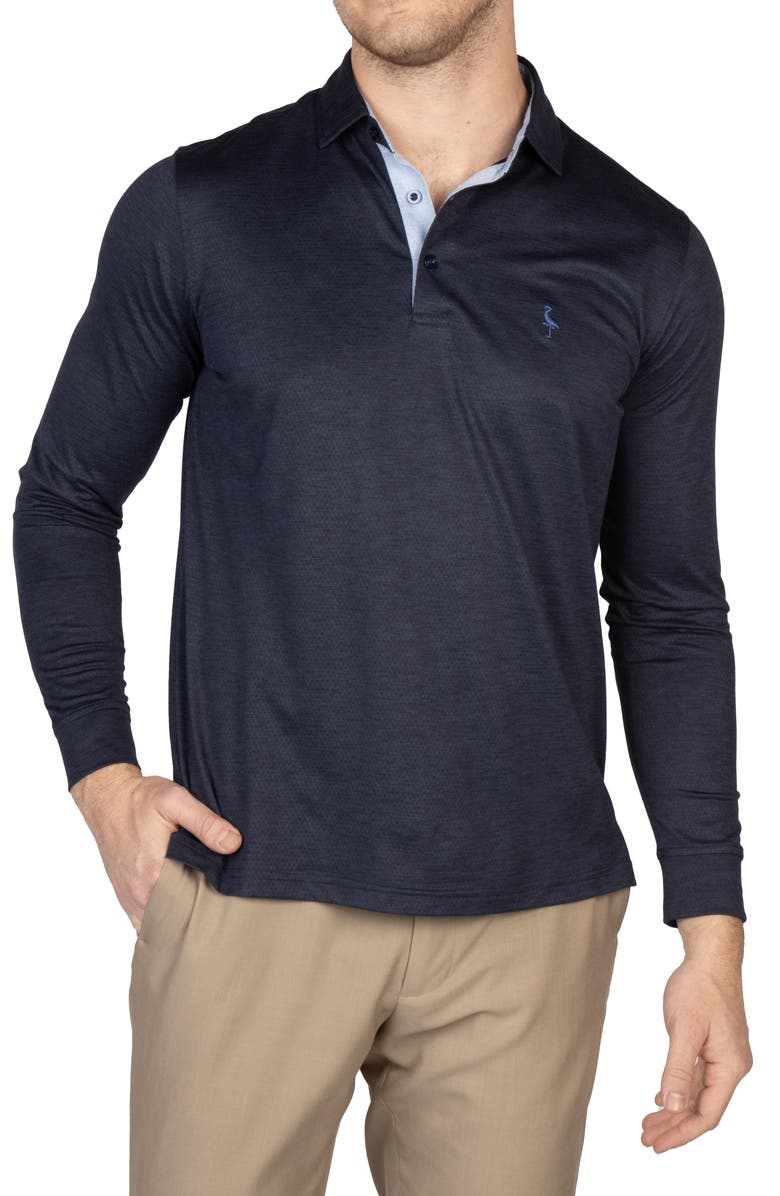 TailorByrd Long Sleeve Performance Knit Polo, Alternate, color, Navy