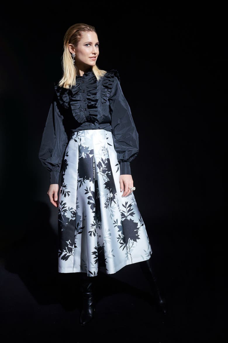 Taffeta Blouse With Plissee Details, Alternate, color, Black