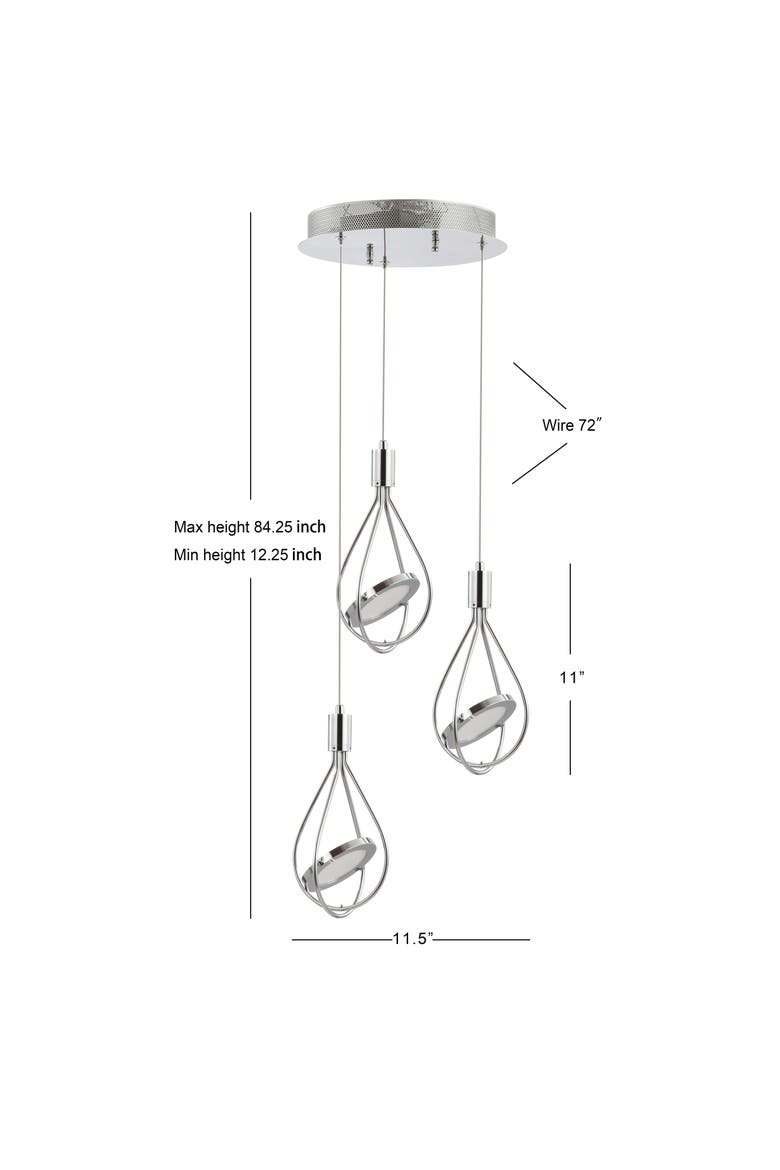 Orion Adjustable Modern Integrated 3-Light Cluster LED Metal Pendant, Alternate, color, Chrome