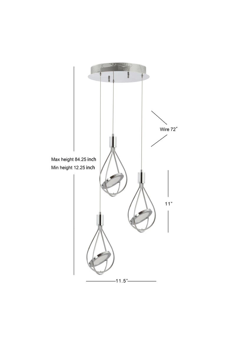 JONATHAN Y Orion Adjustable Modern Integrated 3-Light Cluster LED Metal Pendant, Alternate, color, Chrome