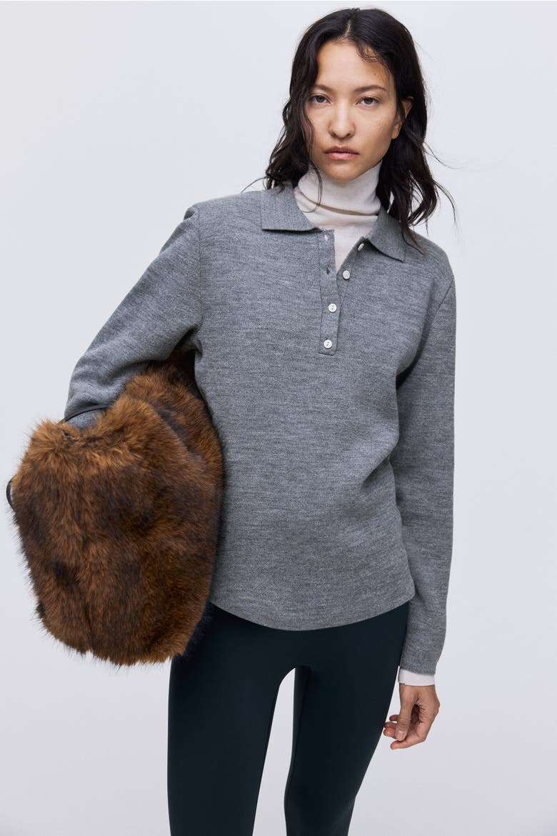 Shoulder-pad Polo Jumper, Main, color, Gray melange