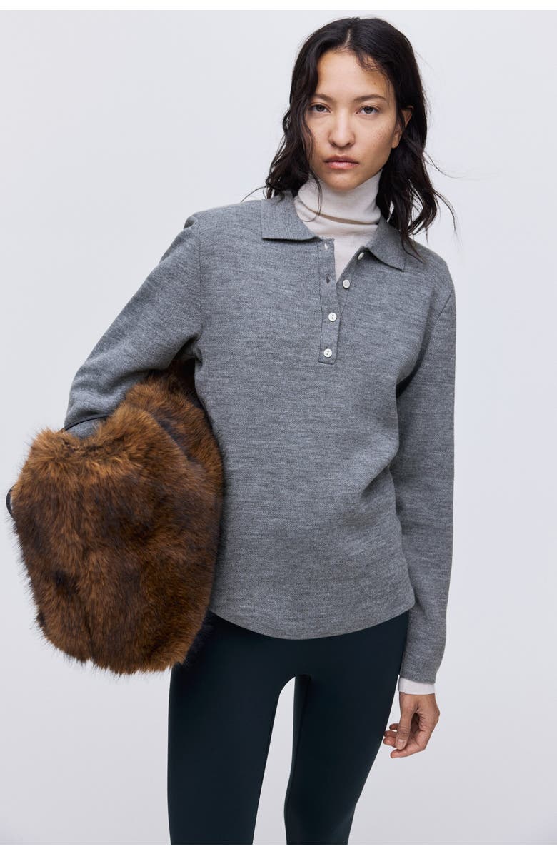 H&M Shoulder-pad Polo Jumper, Main, color, Gray Melange
