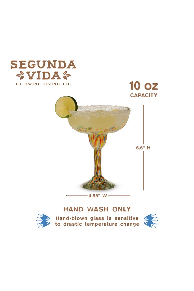 Segunda Vida Artistico Recycled Margarita Glasses Set of 2, Alternate, color, Multicolor