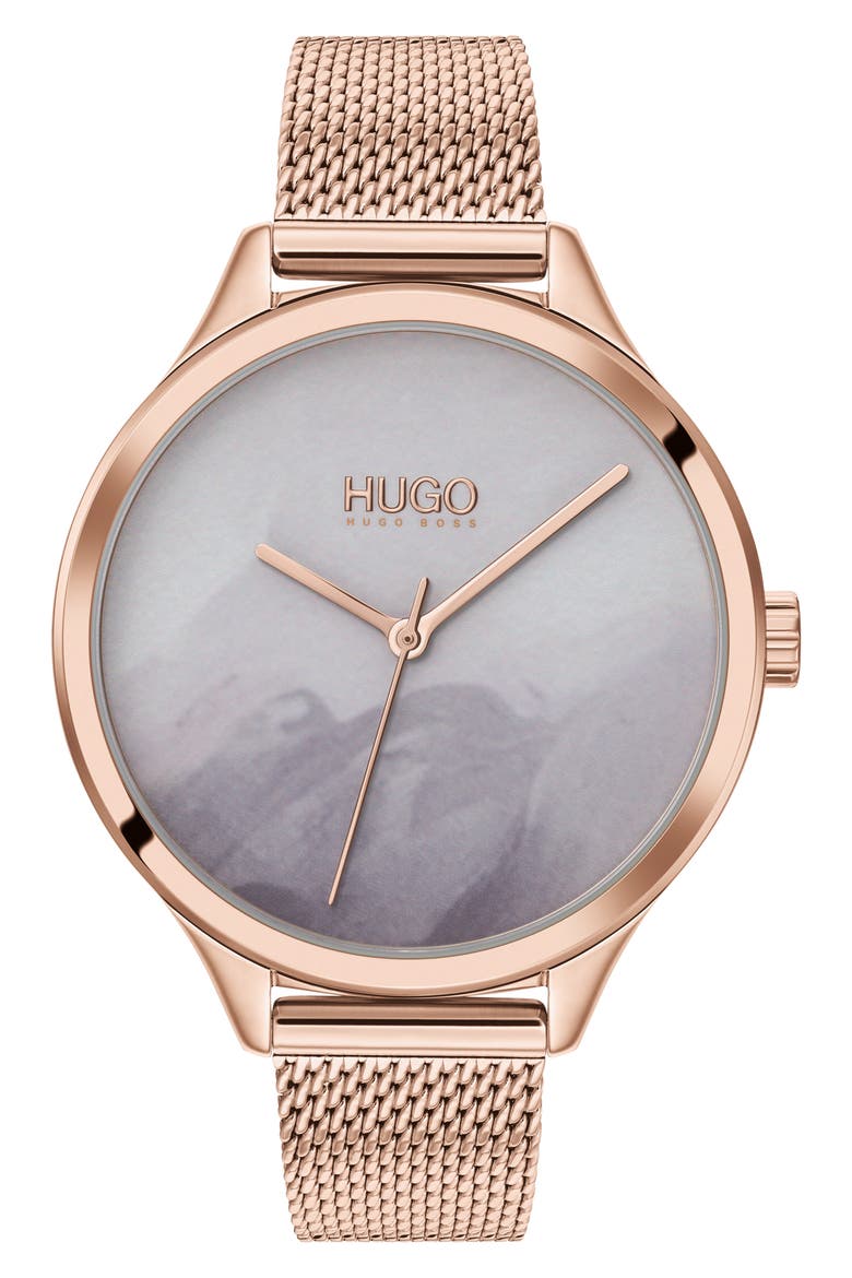 Smash Mesh Strap Watch, 36mm, Main, color, CARNATION GOLD / GREY