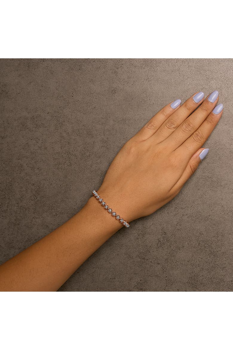 Silver 1/10 Cttw Diamond Open Circle Beaded Wheel Link Tennis Bracelet, Alternate, color, Rose