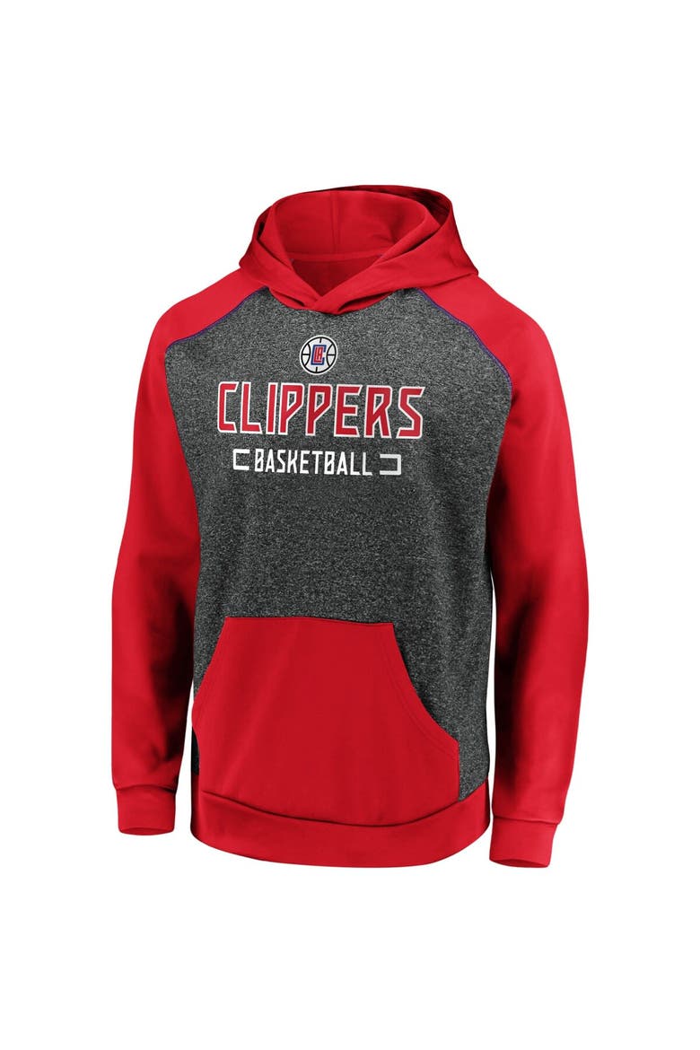 Men's Fanatics Branded Heathered Charcoal/Red LA Clippers Game Day Ready Raglan Pullover Hoodie, Alternate, color, Heather Charcoal