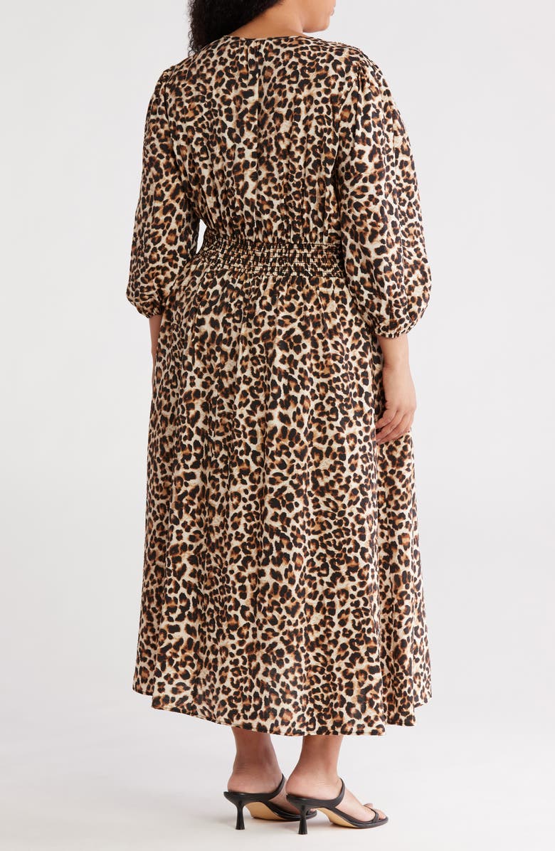 Renee C Leopard Smocked Waist Midi Dress, Alternate, color, Chocolate