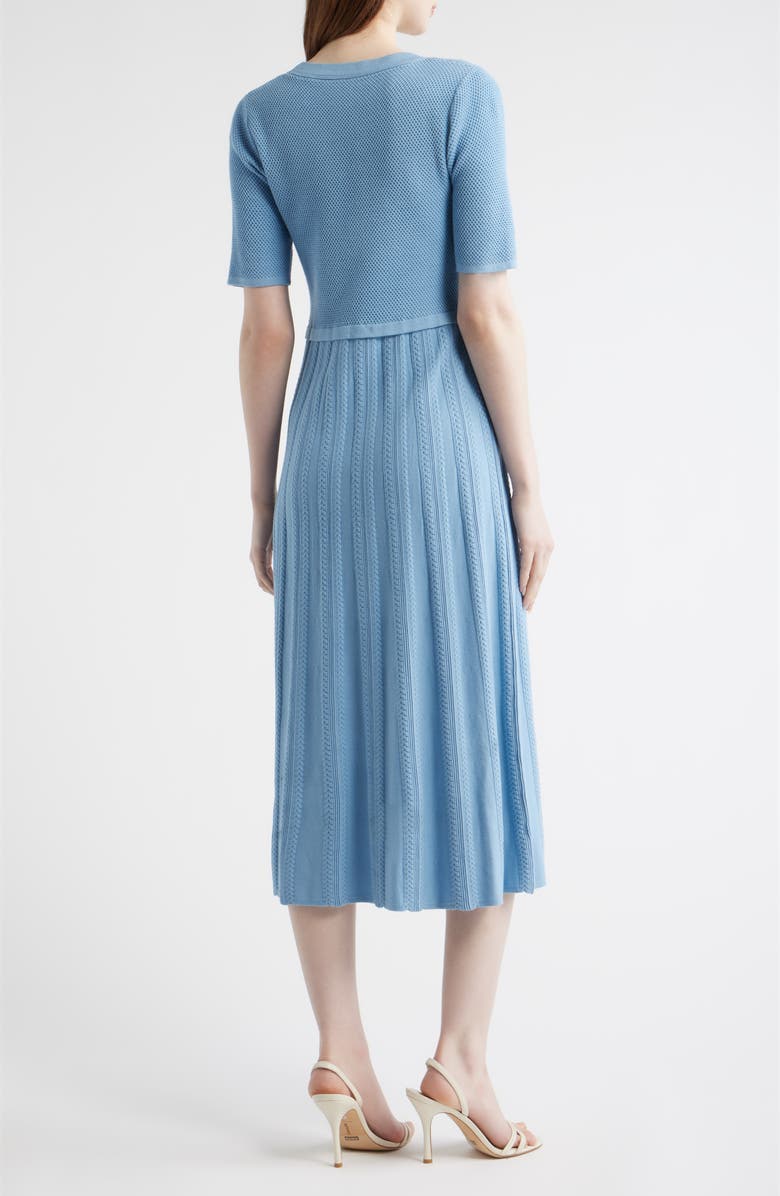 Elie Tahari The Vesper Mixed Stitch Midi Sweater Dress, Alternate, color, Fountain Blue
