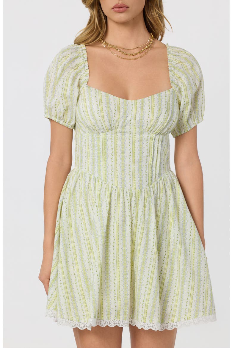 Ilianna Floral Border Print Minidress, Alternate, color, IVORY VINTAGE STRIPE